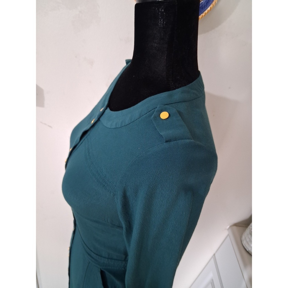 Boden Forest Green Button Down Midi Dress Gold Hardware Epaulettes Womens 2R - Picture 6 of 7